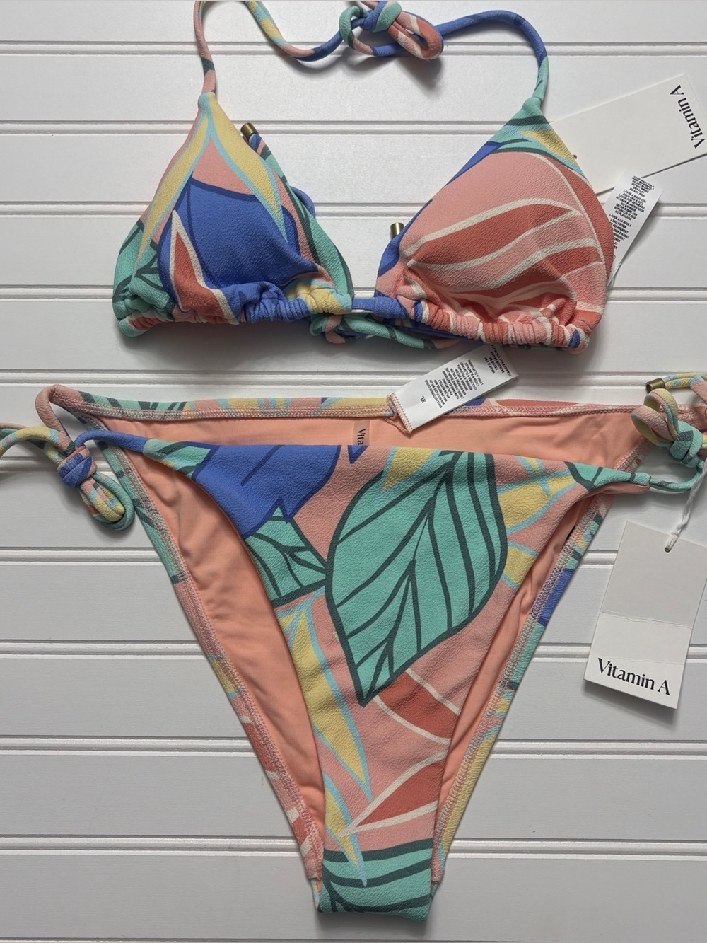 VITAMIN A Retro Jungle Gia Bikini Top Elle Side Tie Bottoms Set Size Extra Large